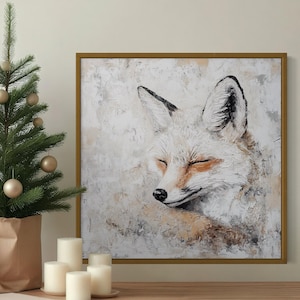 Fuchs Leinwand Kunst, Acryl Wildtier Landschaft für Schlafzimmer Dekor Einzigartig für Naturliebhaber, Wohnkultur Kunst, handgefertigte Leinwand Fuchs Malerei