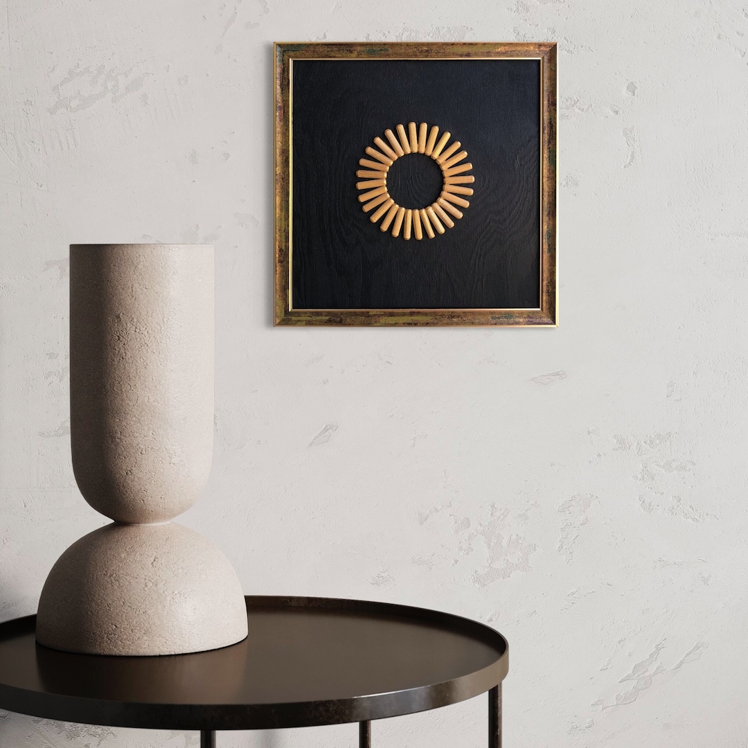 Gold Wooden Wall Decor, Wooden Decor, Wall Decor, Black Home Art,minimal Wood Painting, Handmade