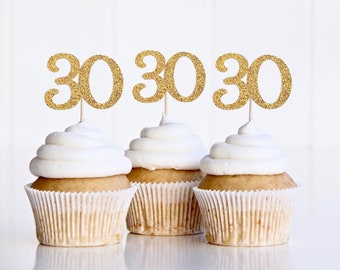 Personalised Number Cupcake Topper | Gold Glitter Cake Topper | Custom Birthday Cupcake Topper | Anniversary Cupcake Pick | Milestone Topper