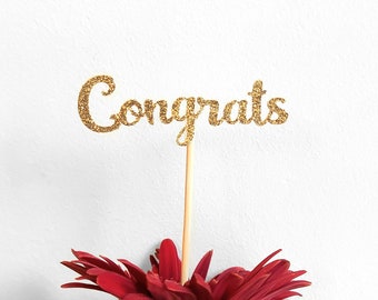 Congrats Cupcake Topper | Gold Glitter Cake Topper | Celebration Cupcake Topper | Graduation Cupcake Pick | Party Cupcake Decor |