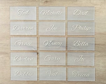 Personalised Frosted Acrylic Place Name | Luxury Wedding Place Names | Wedding Favour Acrylic Tags | Custom Modern Place Setting Cards
