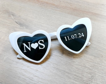 Personalised Wedding Heart Sunglasses | Custom White Heart Sunglasses | Wedding Photo Prop | Couple Sunglasses | Sunglasses Vinyl Decal