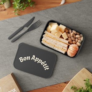 Stylish Bento Box with Utensils - Perfect for Meal Prep, Lunch On-the-Go, School, Work, or Picnics - &quot;Bon Appétit&quot; Design