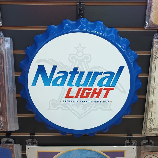 Natural Light Beer Bottle Cap Sign 18" Vintage Beer Ads Home Bar Decor Garage Decor for Men Man Cave Decor Gifts Guys Anheuser Busch Beer Ad