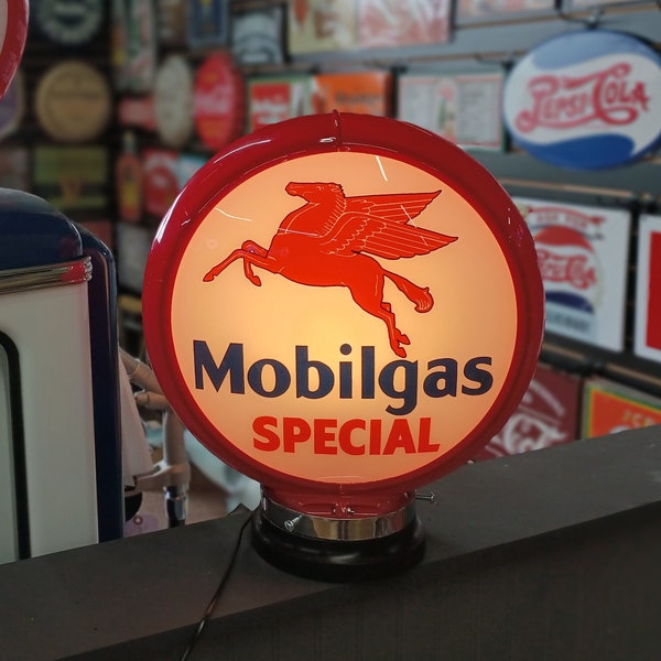 Mobilgas Special Gas Pump Globe WITH OR WITHOUT Light Base Mobil Gas Pump Globes Light Up Man Cave Decor Gas Station Advertising Garage