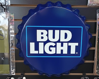 18" Bud Light Beer Bottle Cap Sign Bud Light Signs Beer Advertising Signs Home Bar Decor Pub Wall Decor Beer Drinker Gifts for Boyfriend