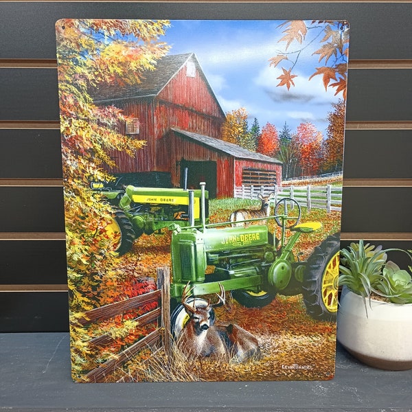 John Deere Tractor Signs Kevin Daniel Painting on Metal Sign Garage Barn Wall Decor Farming Theme Signs Metal Deer Signs Farmhouse Decor