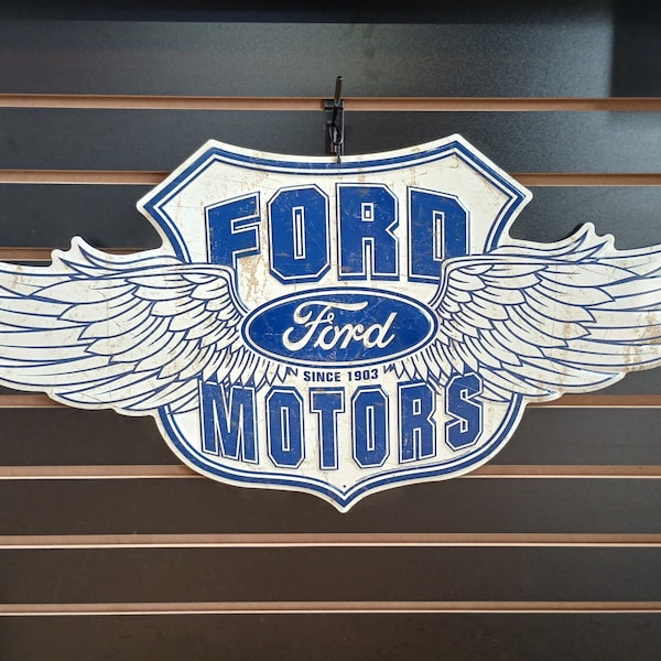 Ford Motors Die Cut Tin Metal Sign Ford Wings Logo Ford Automobilia Theme Wall Decor Garage Decor for Men Man Cave Wall Decoration Ford Gift
