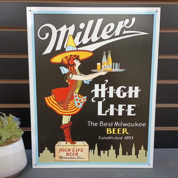 Miller High Life Metal Sign Miller Beer Signs Home Bar Decor Beer Advertising Miller Girl Sign Antique Bar Pub Wall Decor Vintage Beer Ads