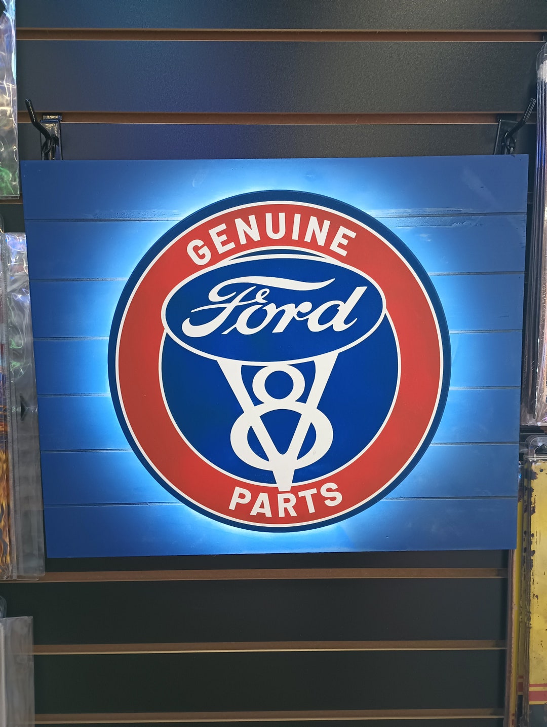 Ford V8 Backlit LED Sign Battery Operated Light up Garage Decor for Men