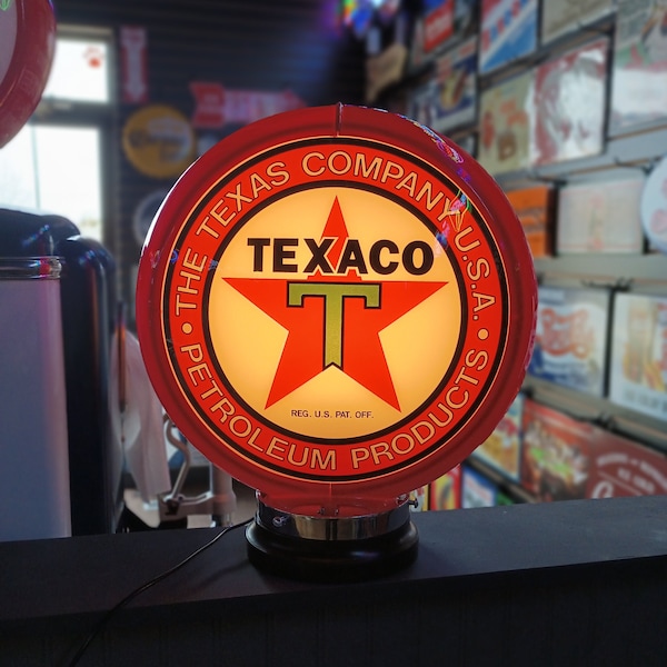 Texaco Gas Pump Globe WITH or WITHOUT Light Base Texaco Star Light Up Garage Decor for Men Man Cave Decor Petro Memorabilia Oil Ads Texas Co