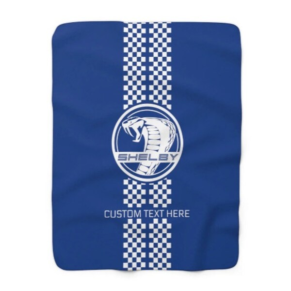 CUSTOM 2024 Shelby SS Snake PERSONALIZED Blanket Carroll Shelby Checkered Bedding Blue Customized Gift for Husband Car Guy Mechanic Gifts