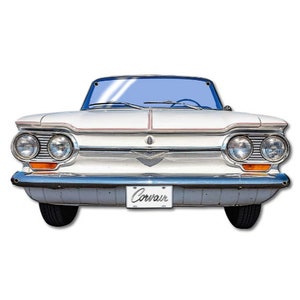 1964 Chevrolet Corvair Front Bumper Metal Sign Chevy Corvair AMERICAN MADE Steel Garage Signs for Men Classic GM Automobilia Man Cave Decor image 1