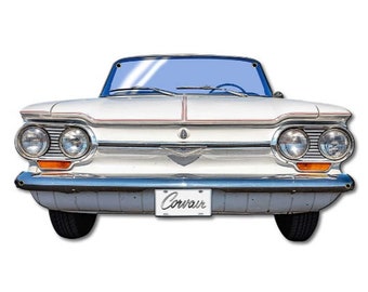 1964 Chevrolet Corvair Front Bumper Metal Sign Chevy Corvair AMERICAN MADE Steel Garage Signs for Men Classic GM Automobilia Man Cave Decor