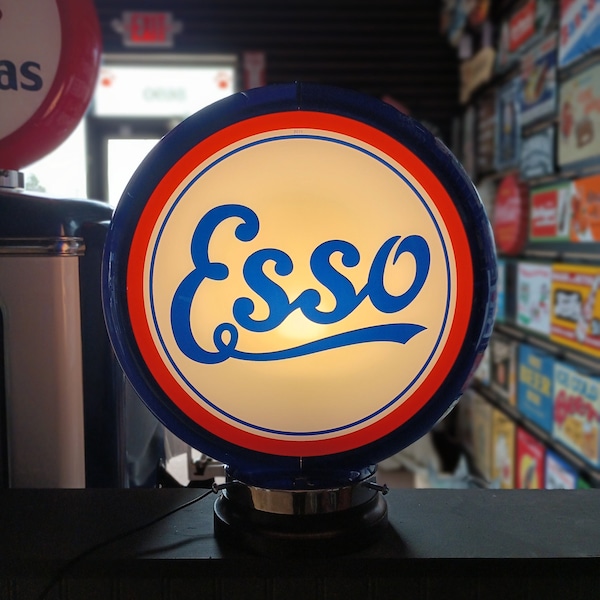 Esso Gas Pump Globe Esso Script Gas Station Advertising Esso Gas Pumps Light Up Garage Decor for Men Man Cave Finished Basement Decor Oil Ad