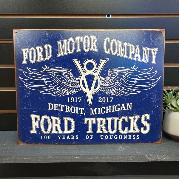 Ford Motor Company Detroit Michigan Metal Sign Ford V8 Signs Ford Trucks Signs Garage Decor for Men Man Cave Wall Decor Ford Automobilia Ads
