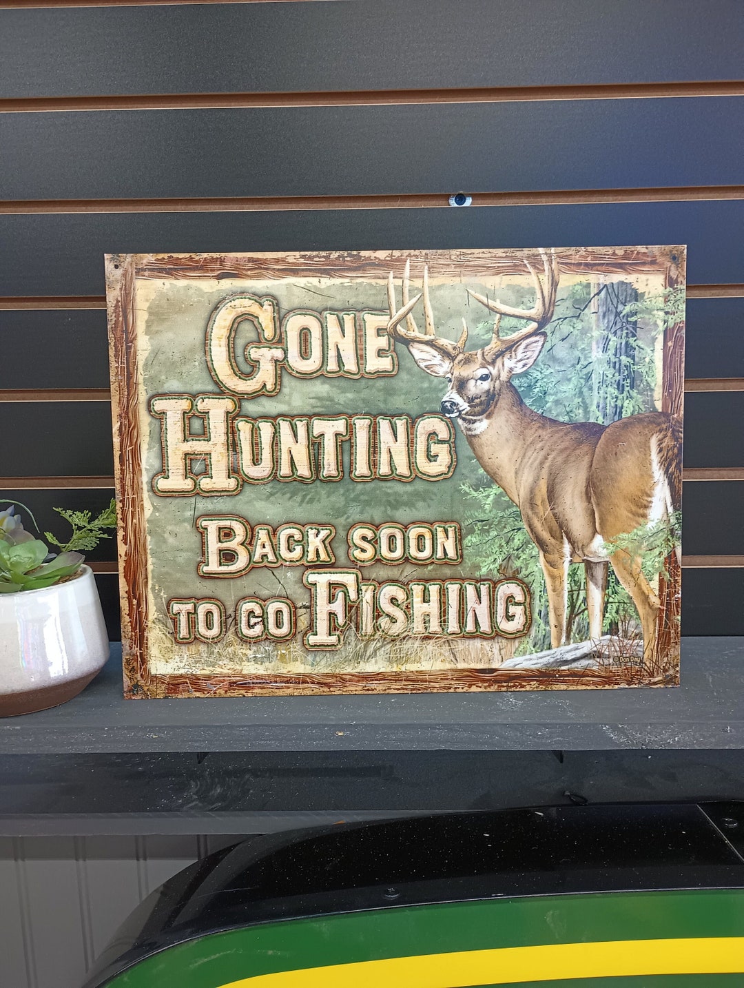Hunting Sign Fishing Signs Gone Hunting Metal Sign Cabin Wall Etsy