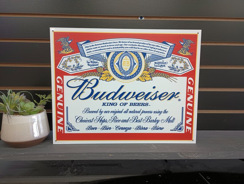 Budweiser Label Metal Sign Budweiser Beer Signs Anheuser Busch Etsy