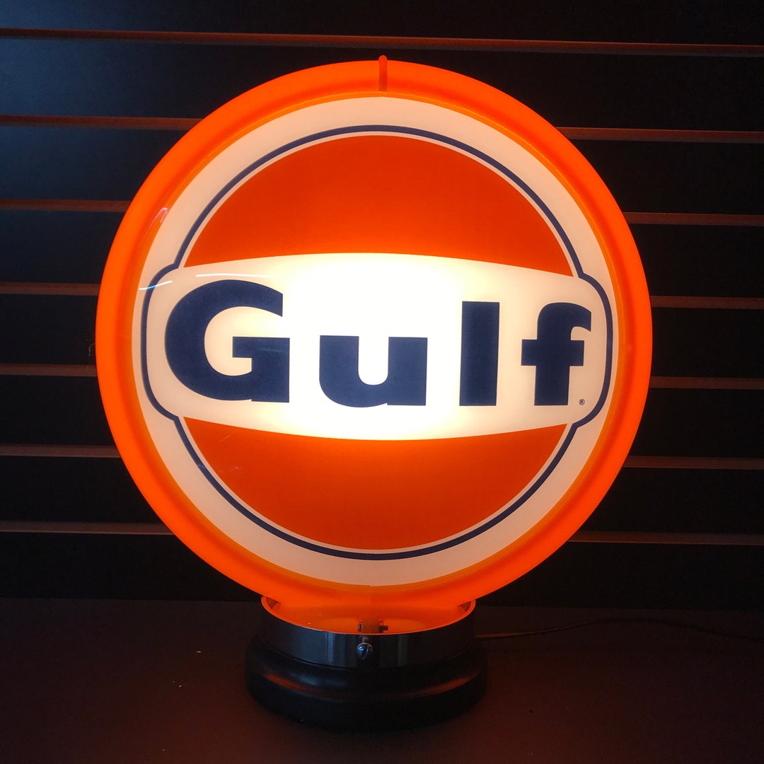 New Style Gulf Gas Pump Globe WITH LIGHT BASE Gulf Gas Pump Globes