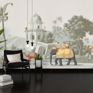 Indian Elephant Early Morning Wallpaper,Peel and Stick Wallpaper,Indian Wallpaper,Early Morning View Of India 3D,Big Print Wallpaper
