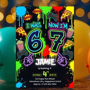 I Was 6 Now I'm 7 Birthday Invitation, Editable Canva Template (Digital Download)