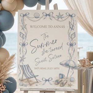 The Summer I Turned Pretty Welcome Sign, Coastal Sweet 16 Decor, Editable Canva Template