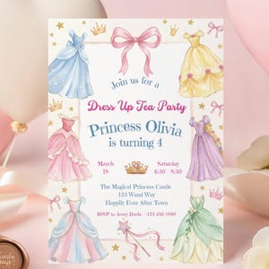 Princess Tea Party Invitation, Fourth Birthday, Dress Up Royal Theme (Canva Template)