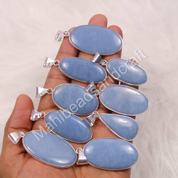 Offer !! Blue Angelite Gemstone 925 Silver Plated Pendant, Natural Blue Angelite Stone Pendant Jewelry In Wholesale Price.