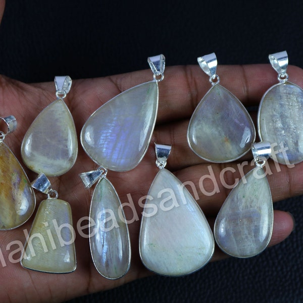 African Moonstone Gemstone 925 Silver Plated Pendant, Natural African Moonstone Stone Pendant Jewelry In Wholesale Price.