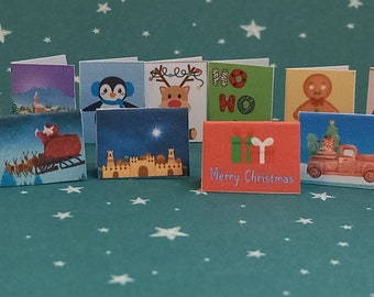 Set 1: 15 x 12th scale miniature Christmas cards, for dollshouses, Christmas scenes, and crafts.
