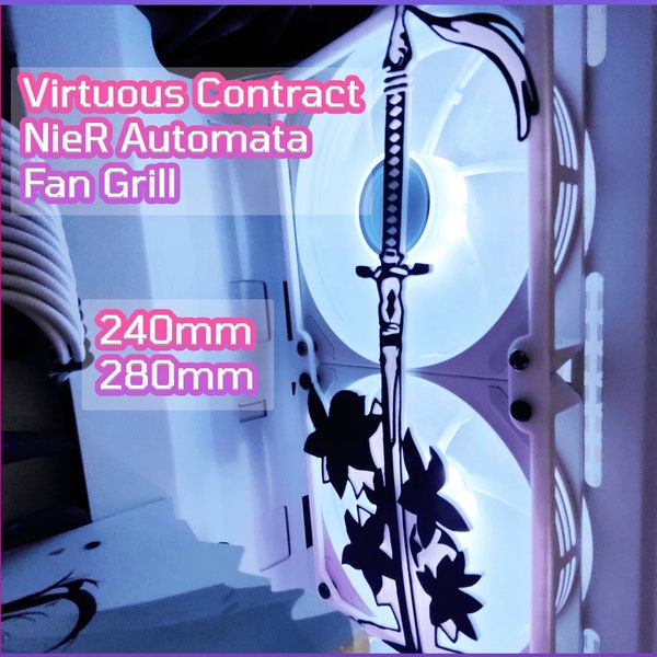 Virtuous Contract - Cache ventilateur/cache/calandre pour PC de jeu - 240 mm, 280 mm - Automates NieR - Impression 3D personnalisée - Accessoire informatique - Épée 2B