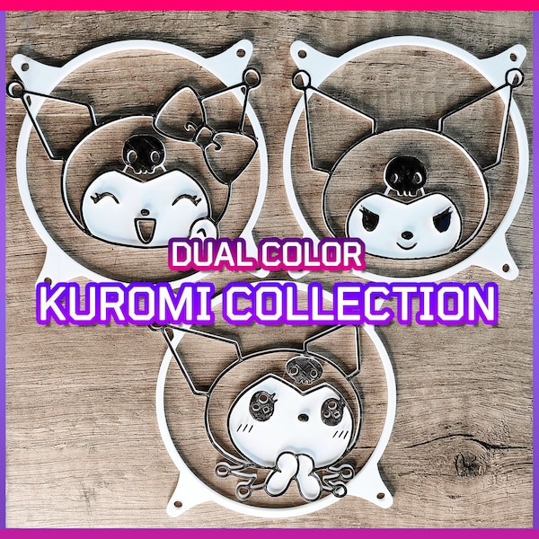 Kuromi My Melody Collection Dual Color Gaming Computer Fan Shroud / Grill / Cover - 120mm, 140mm - Custom 3D Printed - Sanrio - Kawaii Setup