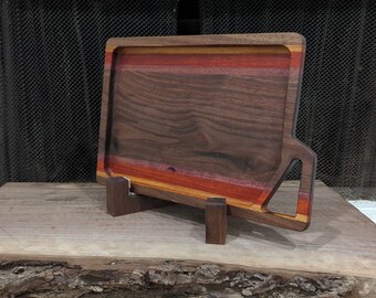 serving tray / cheese board made out of walnut, padauk, tiger wood & purple heart