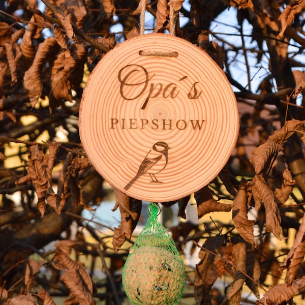 Opas Piepshow Geschenk für Opa | draußen im Garten | Meisenknödelhalter Holz | lustige Geburtstag Geschenkidee Vatertag witzig Männer Papa