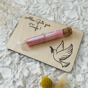 Taufgeschenk Holz inkl. Reagenzglas - Geldgeschenk Patenkind - Wunscherfüller für Junge und Mädchen - Taufe Jungs - Geld Geschenk Karte