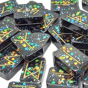 Set of Black Elder Futhark Runes Runestones OOAK handcrafted with resin