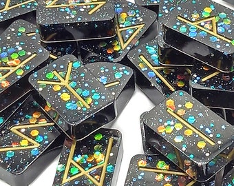 Set of Black Elder Futhark Runes Runestones OOAK handcrafted with resin