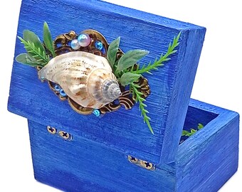 Small Ocean Beach Treasure Chest Trinket Box Wooden Mini Crate OOAK