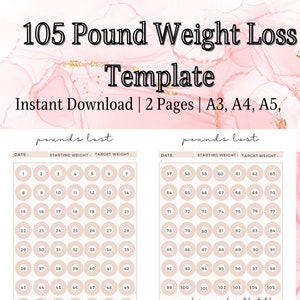 Printable Weight Loss Visualization Tracker Chart| Weight Loss Pounds Lost Tracker| 1-105 pounds| Weight Loss Download |A3,A4,A5 |minimalist