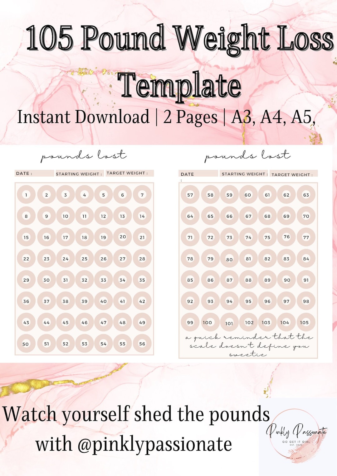 Printable Weight Loss Visualization Tracker Chart Weight Loss Pounds