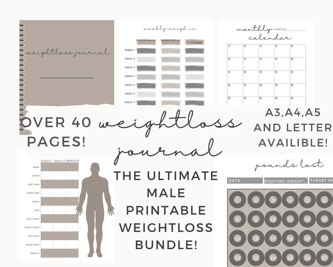 Printable Male Weight Loss Journal|the Ultimate 40 Page 52 Weeks Weight Loss Bundle|printable ...