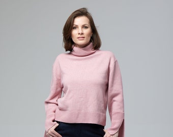 Cashmere sweater/woman pullover/wool/dusty rose sweater/woman turtleneck/handmade sweater/rollkragenpullover