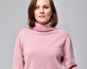 Dusty pink cashmere sweater\Cashmere sweater\woman cashmere wool pullover\woman turtleneck sweater\woman handmade sweater\rollkragenpullover