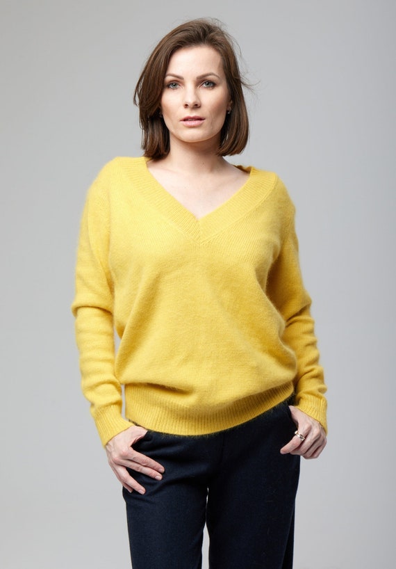 Yellow angora sweater clearance