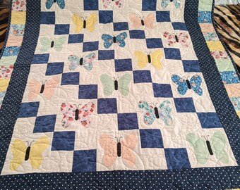 Homemade crib/child's quilt or lap quilt with appliqued butterflies
