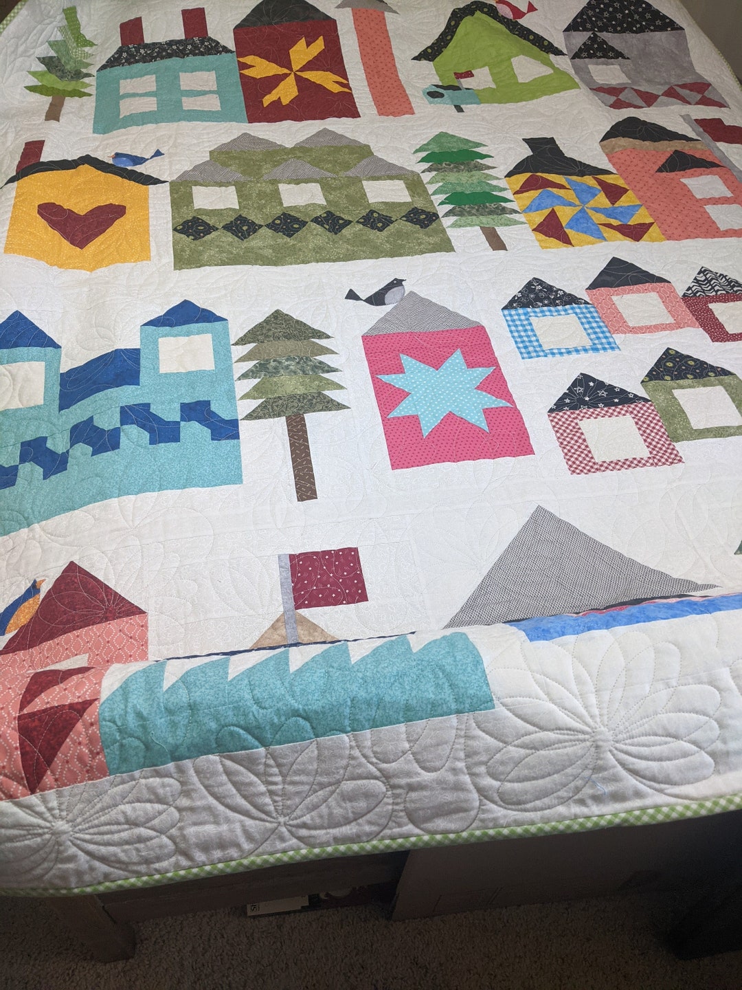 Home Made Quilt With Multi Colored Houses Etsy