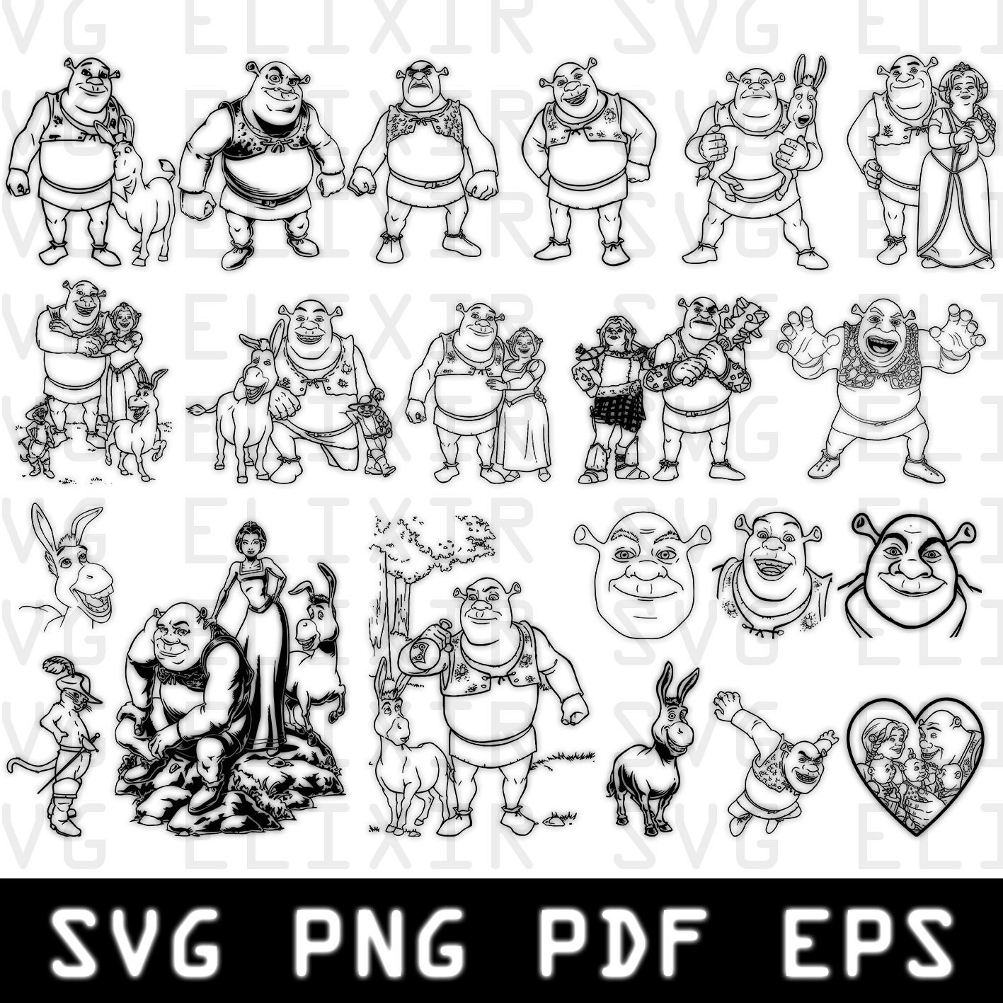 Shrek SVG, Donkey from Shrek SVG, Shrek and Fiona svg png