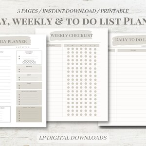 Daily Planner / Weekly Checklist / To Do List / Printable Planner Set / Life Planner / Planner / Instant Download / Printable