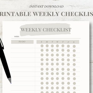 Weekly Checklist / Printable Weekly Checklist / Life Planner / Planner / Instant Download / Printable / Weekly / Checklist