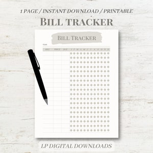 Bill Tracker Printable Template | Monthly Bills | Monthly Tracker | Budget | Expense Tracker | Instant Download | Printable Template